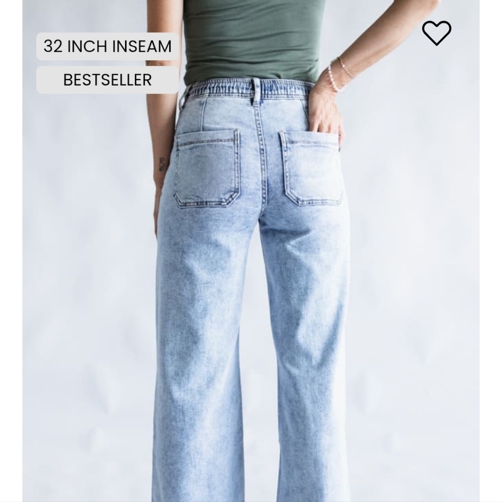 Light Blue Women's Drawstring Wide Leg Jeans - Picture 5 of 16